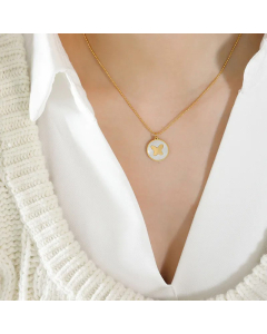 Female Titanium Steel Clavicle Necklace All-Match Ins Ornament Five-Pointed Star Butterfly White Sea Shell Love Pendant Necklace CA07830859-Gold Color-01