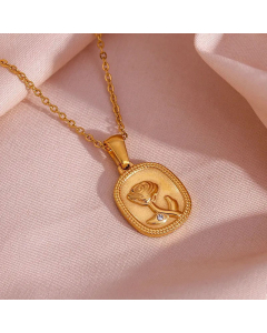 Light Luxury 18K Gold Square Pendant Jewelry Stainless Stee Plating Diamond Rose Pendant Necklace For Women CA07830860