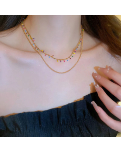 Colorful Double-Layer Necklace Light Luxury Design Trendy Clavicle Chain Everyday Joker Necklace CA07830862