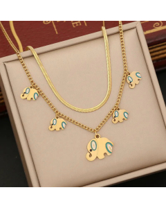 Enamel Double-Layer Elephant Charm Stainless Steel Necklace CA07830863