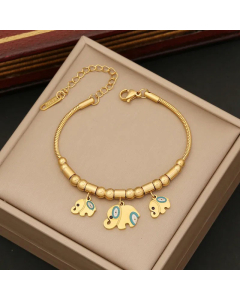 Enamel Double-Layer Elephant Charm Stainless Steel Necklace CA07830863