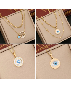 Double-Layer Chain Round Eye Necklace Stainless Steel Clavicle Chain CA07830864