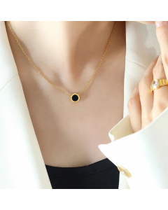 Women's Summer Versatile Beach Explicit Personality Fashion Necklace Ins Style Roman Numerals Black And White Shell Necklace CA07830865-Gold Color-Black