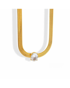 Light Luxury Simple All-Match Stainless Steel Oval Zircon Snake Bones Chain Blade Chain Necklace Ins Special-Interest Design Necklace CA07830867