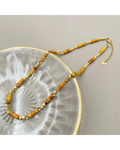 14K Natural Stone Hand-Woven Simple Design Necklace Daily Commuting Titanium Steel Fashionable All-Match Necklace CA07830874