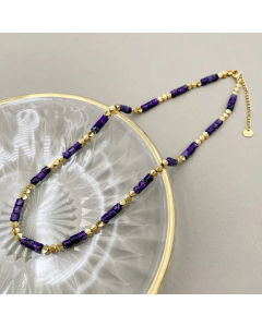 14K Natural Stone Hand-Woven Simple Design Necklace Daily Commuting Titanium Steel Fashionable All-Match Necklace CA07830874