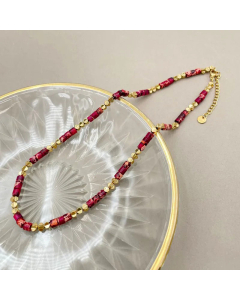 14K Natural Stone Hand-Woven Simple Design Necklace Daily Commuting Titanium Steel Fashionable All-Match Necklace CA07830874