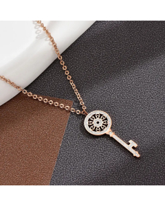 New Hollow Key Pendant Diamond-Studded Titanium Steel Necklace CA07830875