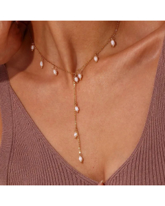 Minimalist Popular Y-Shaped Pendant Light Luxury Freshwater Pearl Stainless Steel Tassel Necklace CA07830879