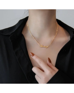 Minimalsim Letter Titanium Steel Plating Inlaid Gold Necklace CA07830881