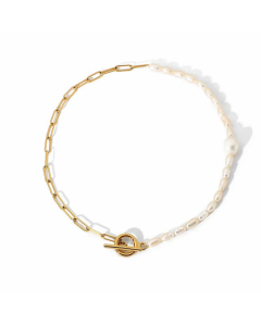 French Style OT Buckle Pearl Beaded Stainless Steel Plating Necklace CA07830883