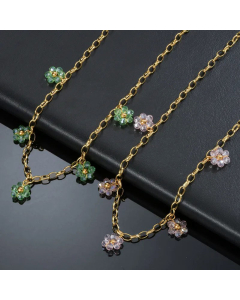 Sweet Flower Stainless Steel Beaded Plating Necklace CA07830885