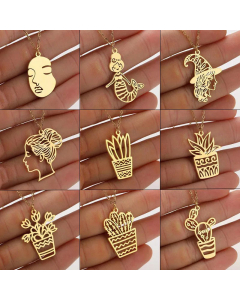 Hollow Out Plant Irregular Plating Pendant Stainless Steel Titanium Steel Necklace CA07830886
