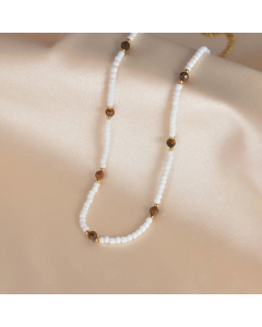 Refined Round Flower Inlay Shell Stainless Steel Beaded Plating Necklace CA07830887