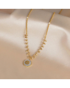 Refined Round Flower Inlay Shell Stainless Steel Beaded Plating Necklace CA07830887