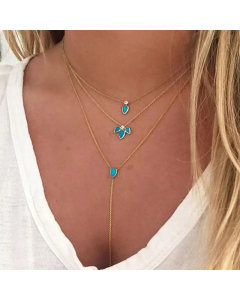 Fashion Inlay Turquoise Zircon Water Droplets Tassel Sterling Silver Necklace CA07830888