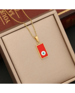 Enamel Square Devil's Eye Stainless Steel Hollow Out Inlay Zircon Pendant Necklace CA07830891