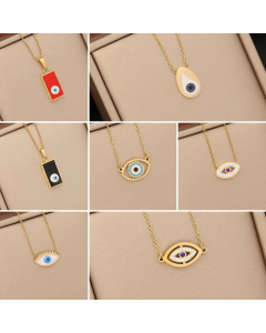 Enamel Square Devil's Eye Stainless Steel Hollow Out Inlay Zircon Pendant Necklace CA07830891