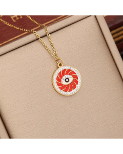 Fashion Round Devil's Eye Enamel Inlay Rhinestones Pendant Stainless Steel Necklace CA07830893