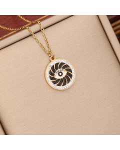 Fashion Round Devil's Eye Enamel Inlay Rhinestones Pendant Stainless Steel Necklace CA07830893