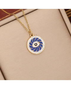 Fashion Round Devil's Eye Enamel Inlay Rhinestones Pendant Stainless Steel Necklace CA07830893
