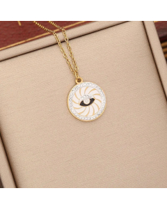 Fashion Round Devil's Eye Enamel Inlay Rhinestones Pendant Stainless Steel Necklace CA07830893