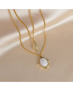 Minimalism Oval Shell Stainless Steel Plating Inlay Turquoise Pendant Necklace CA07830894