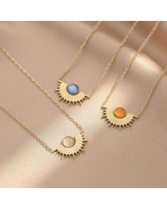 Vintage Sun Stainless Steel Titanium Steel Plating Inlay Turquoise Pendant Necklace CA07830895