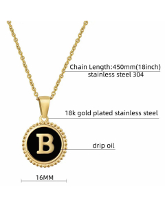 Round Letter Stainless Steel Enamel Plating Pendant Necklace CA07830897