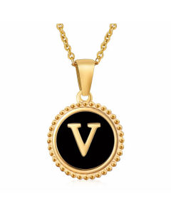 Round Letter Stainless Steel Enamel Plating Pendant Necklace CA07830897
