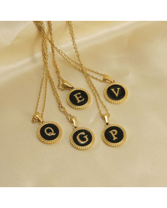 Round Letter Stainless Steel Enamel Plating Pendant Necklace CA07830897