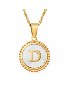 Casual Letter Plating Inlay Shell Pendant Stainless Steel Necklace CA07830899