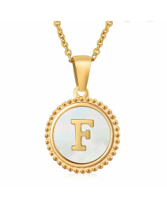 Casual Letter Plating Inlay Shell Pendant Stainless Steel Necklace CA07830899