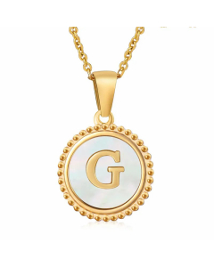 Casual Letter Plating Inlay Shell Pendant Stainless Steel Necklace CA07830899