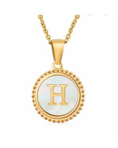 Casual Letter Plating Inlay Shell Pendant Stainless Steel Necklace CA07830899