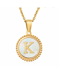 Casual Letter Plating Inlay Shell Pendant Stainless Steel Necklace CA07830899