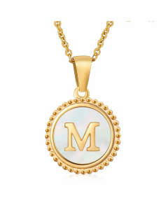Casual Letter Plating Inlay Shell Pendant Stainless Steel Necklace CA07830899