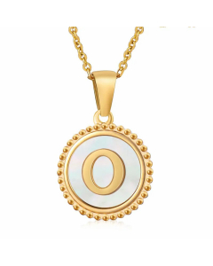 Casual Letter Plating Inlay Shell Pendant Stainless Steel Necklace CA07830899