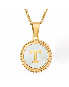 Casual Letter Plating Inlay Shell Pendant Stainless Steel Necklace CA07830899