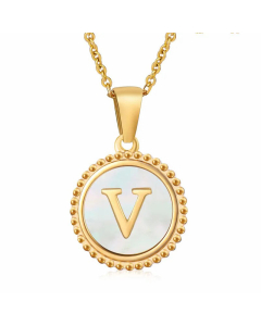 Casual Letter Plating Inlay Shell Pendant Stainless Steel Necklace CA07830899