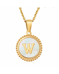 Casual Letter Plating Inlay Shell Pendant Stainless Steel Necklace CA07830899