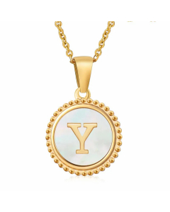 Casual Letter Plating Inlay Shell Pendant Stainless Steel Necklace CA07830899