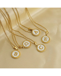 Casual Letter Plating Inlay Shell Pendant Stainless Steel Necklace CA07830899