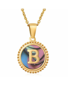 Casual Round Letter Inlay Color Shell Pendant Stainless Steel Plating Necklace CA07830900