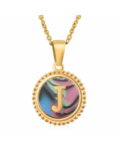 Casual Round Letter Inlay Color Shell Pendant Stainless Steel Plating Necklace CA07830900