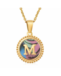 Casual Round Letter Inlay Color Shell Pendant Stainless Steel Plating Necklace CA07830900