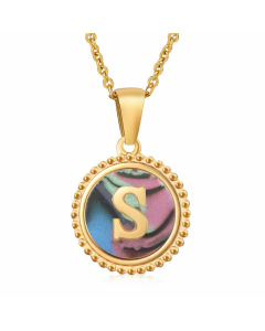 Casual Round Letter Inlay Color Shell Pendant Stainless Steel Plating Necklace CA07830900