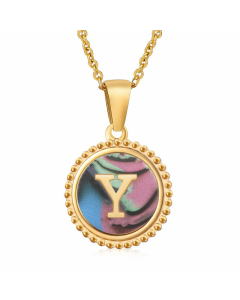 Casual Round Letter Inlay Color Shell Pendant Stainless Steel Plating Necklace CA07830900