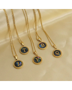 Casual Round Letter Inlay Color Shell Pendant Stainless Steel Plating Necklace CA07830900