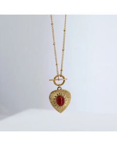 Vintage Heart Shape Titanium Steel Plating Inlay Agate Pendant Necklace CA07830902